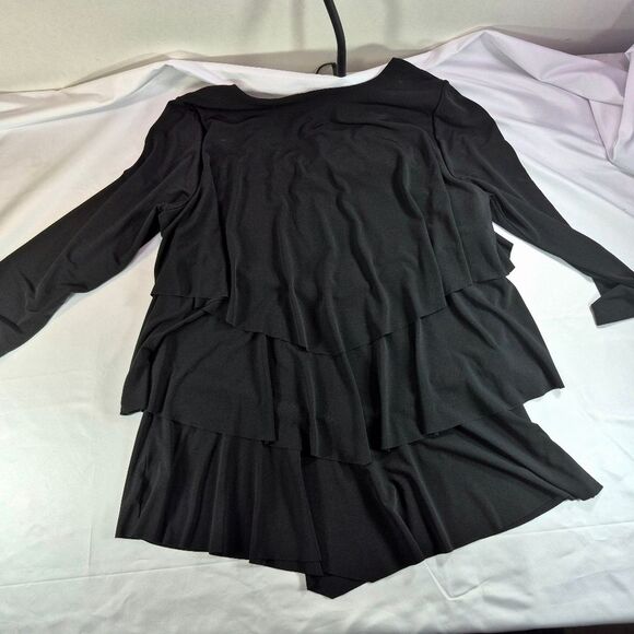 Susan Graver Top Women's Black Liquid Knit Tiered 3/4 Sleeve Scoop Neck Blouse S - Picture 9 of 11